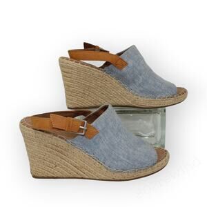 11 TOMS Monica Natural Oxford Blue Chambray Wedge Pump Espadrille